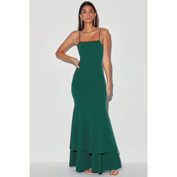 Lulus Tier and There Hunter Green Tiered Trumpet Hem Maxi Dress Size Large (L) - Picture 10 of 10